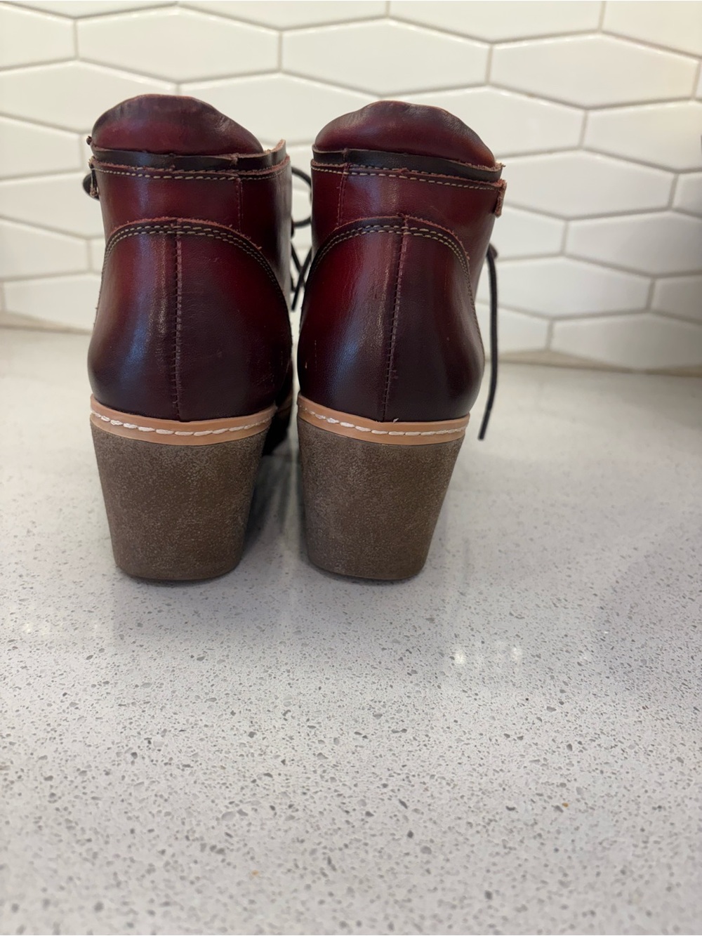PIKOLINOS Women's Burgundy Leather Wedge Lace-Up Ankle Boot - Picture 5 of 9